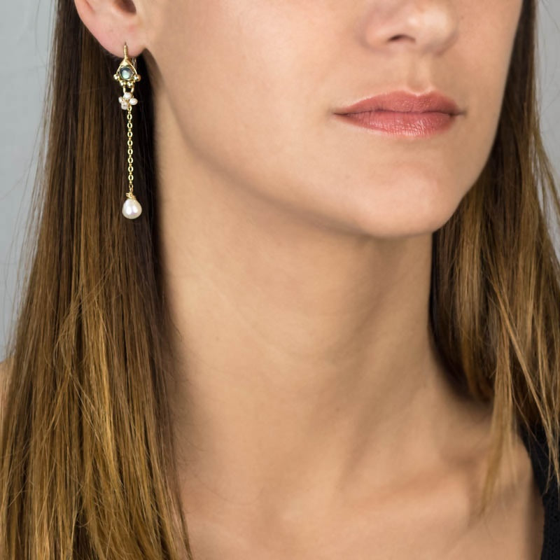 Labradorite Pearl Long Spring Earrings