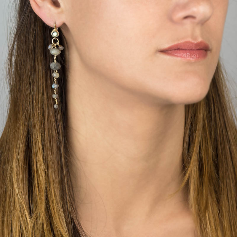 Long Dangle Labradorite Vine Earrings