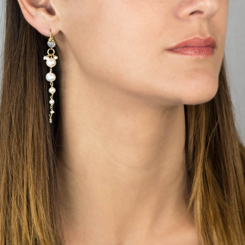 Long Moonstone Pearl Vine Earrings