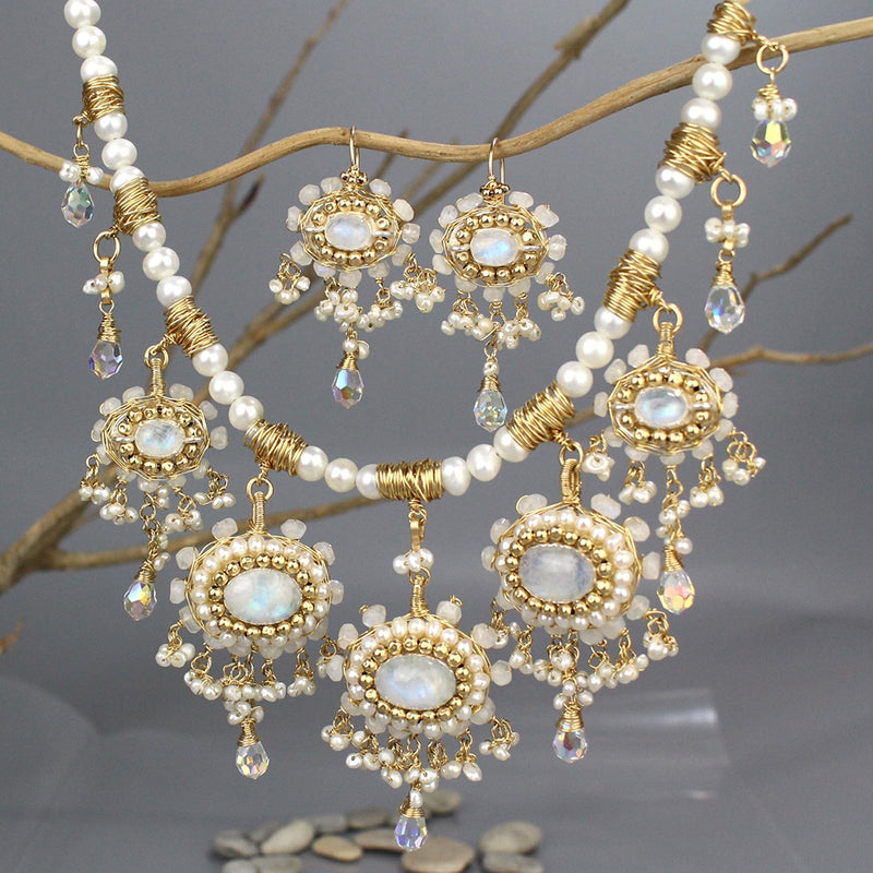 Moonstone Pearl Maharaja Bib Necklace