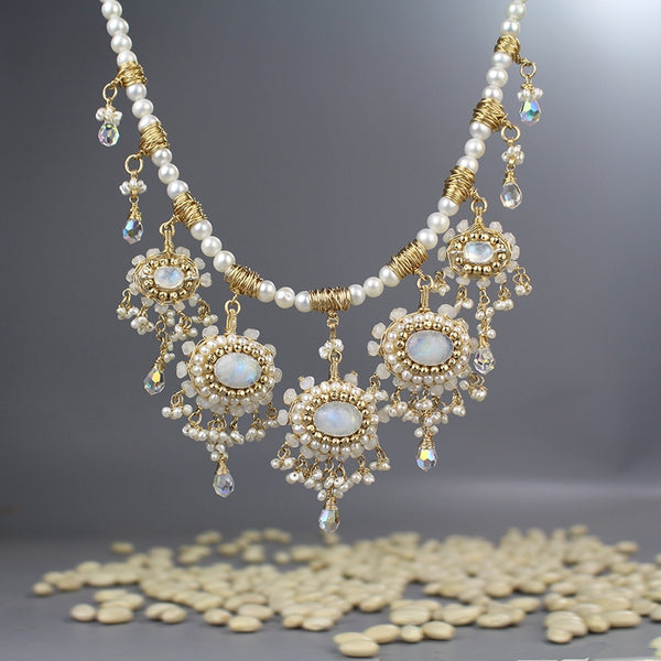 Moonstone Pearl Maharaja Bib Necklace