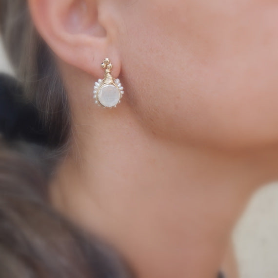 Moonstone Pearl STUD Flower Earrings