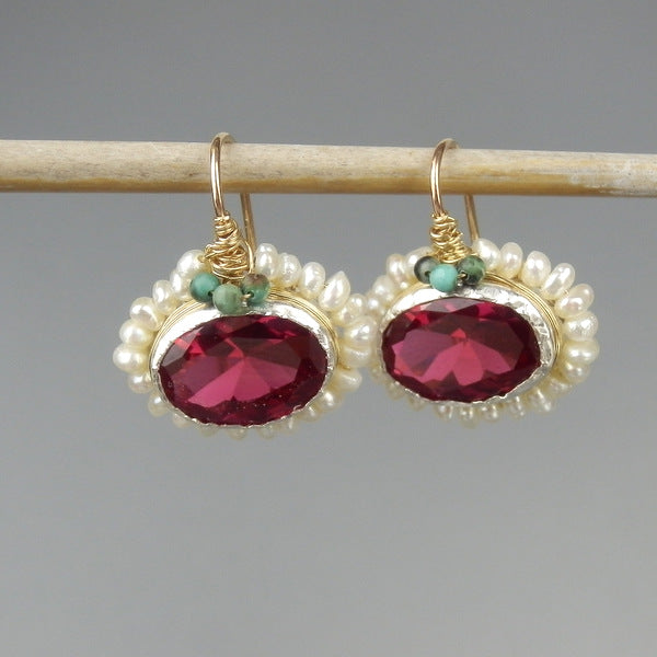 Pink Cubic Zirconia Mandala Earrings