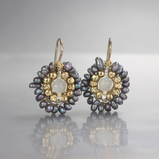 Moonstone Pearl Small Mandala Earrings