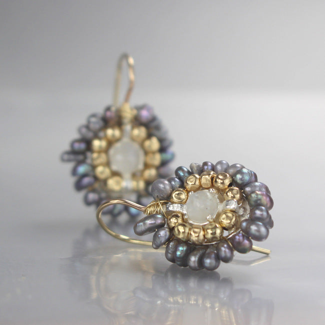 Moonstone Pearl Small Mandala Earrings