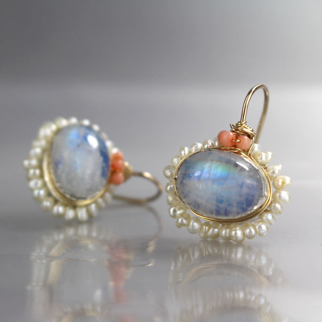 Moonstone And Pearl Mandala earrings