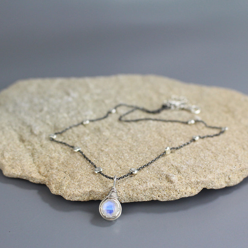 Oxidized Silver Moonstone Chain Necklace