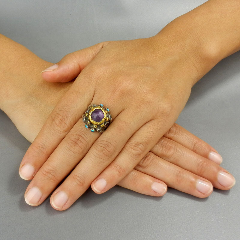 Solid Gold and Silver Amethyst Nefertiti Ring