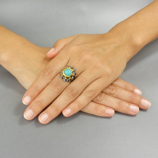 24K Solid Gold Amazonite Nefertiti Ring