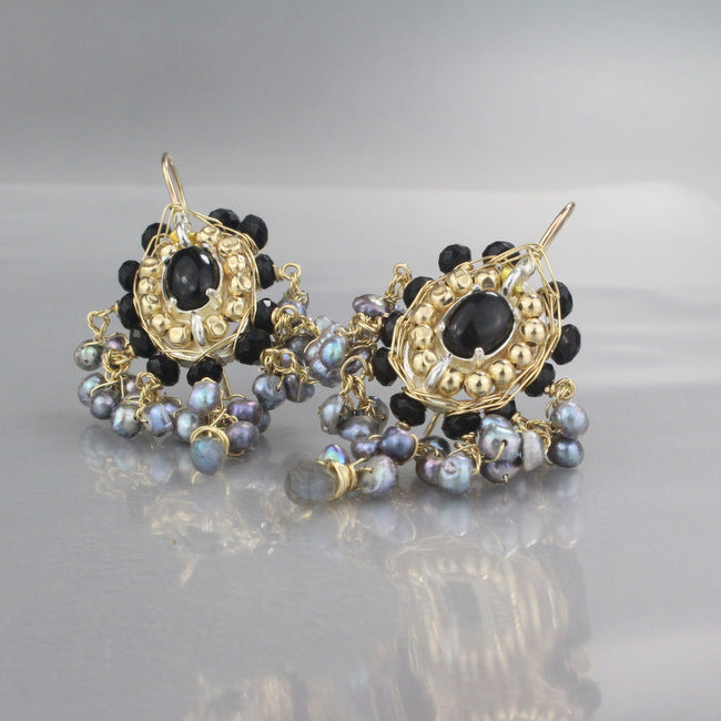 Onyx Gray Pearl Maharaja Earrings