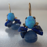 Bee Earrings with Lab Opal and Lapis in Copper