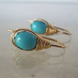 Oval Turquoise Wire Wrapped Earrings