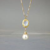 Solid Gold Moonstone Pearl Necklace