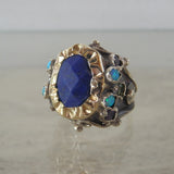 9K Gold Blue Lapis Queen Ring