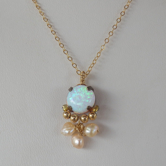 Lab Opal Pearl Clover Necklace