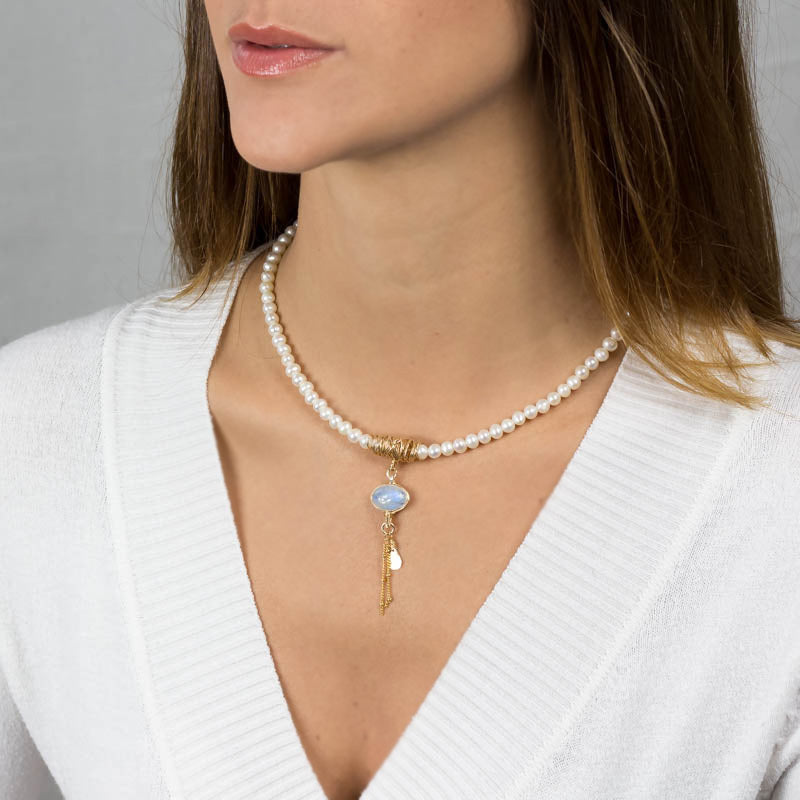 Moonstone Pearl Statement Eye Necklace