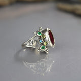 Queen Ring With Pink Zircon and Peridot