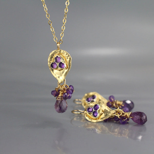 Amethyst Protection Earrings and Necklace