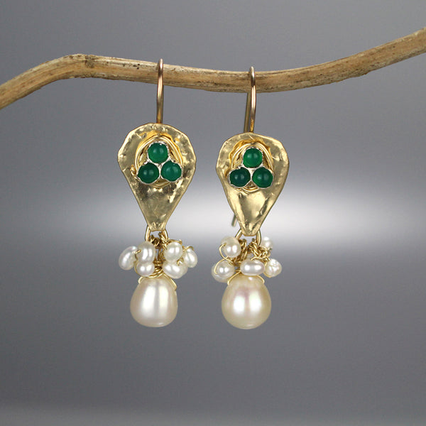 Green Agate Pearl Protection Earrings