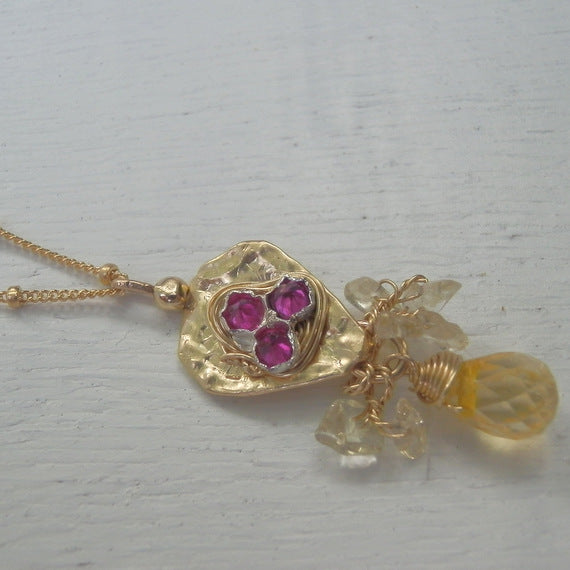 Citrine Hammered Gold Filled Protection Necklace