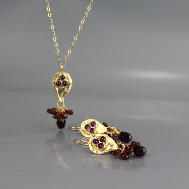Garnet Protection Earrings and Necklace