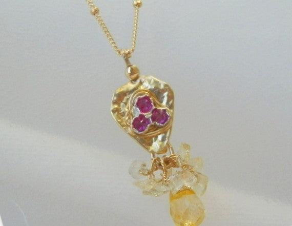 Citrine Hammered Gold Filled Protection Necklace
