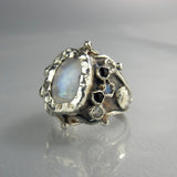 Silver Queen Ring With Moonstone and Onyx