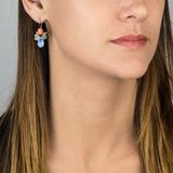 Red Coral and Aquamarine Bee Earrings in Copper