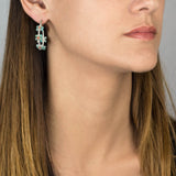 Silver Turquoise Pearl Flower Hoops