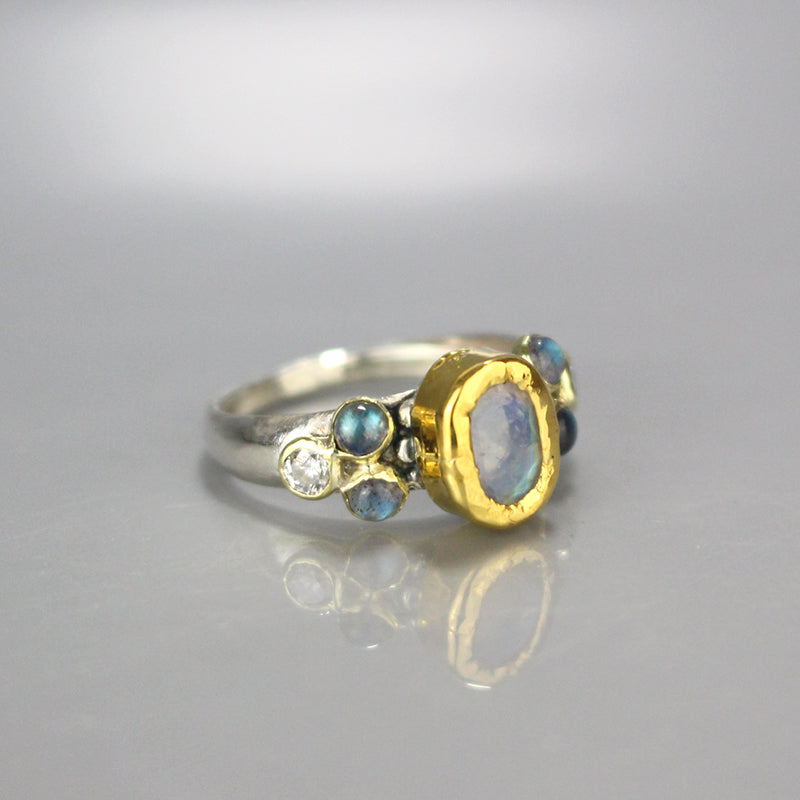 24K Gold Moonstone Diamond Helena Ring