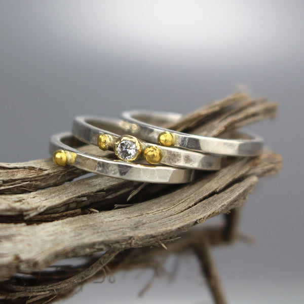 Silver Diamond Stacking Rings Set