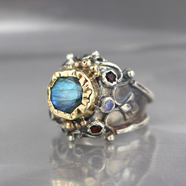 Labradorite Gold and Silver Pirate Ring