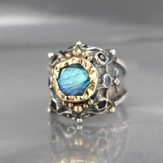 Labradorite Gold and Silver Pirate Ring