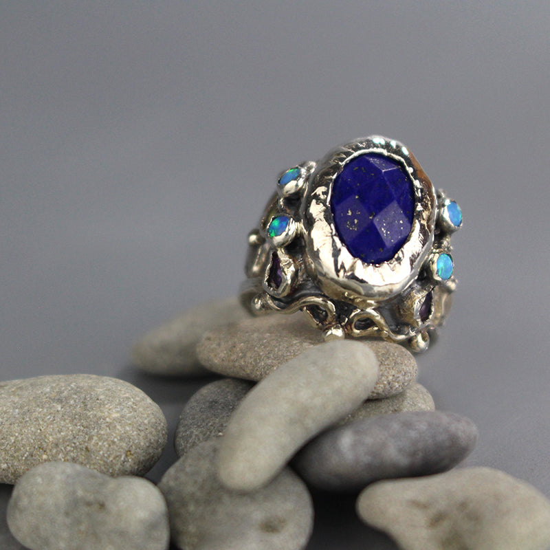 Sterling Silver Lapis Queen Ring