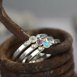 Sterling Silver Lab Opal Stacking Ring - Size 5.5