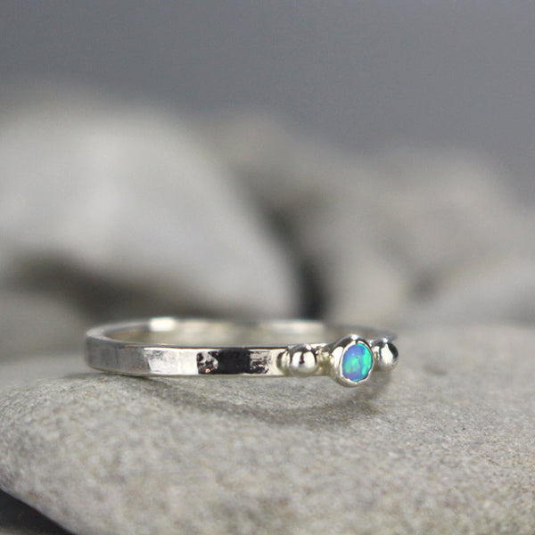 Sterling Silver Lab Opal Stacking Ring - Size 5.5