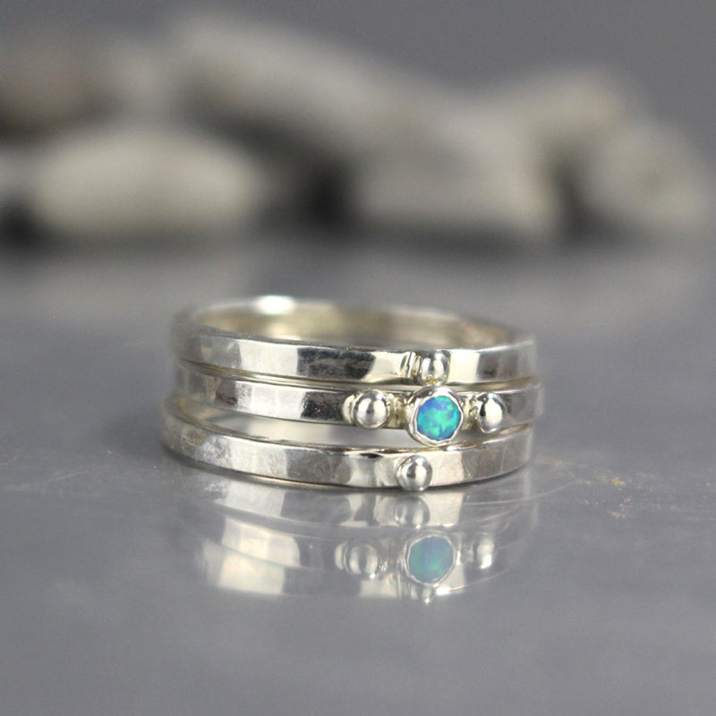 Silver Opal Stacking Rings Set