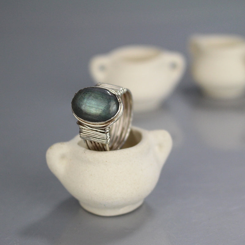 Silver Labradorite Wire Wrapped Ring