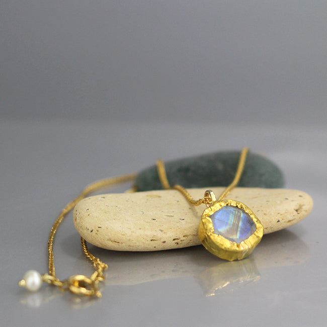 Round Gold Moonstone Pendant Necklace