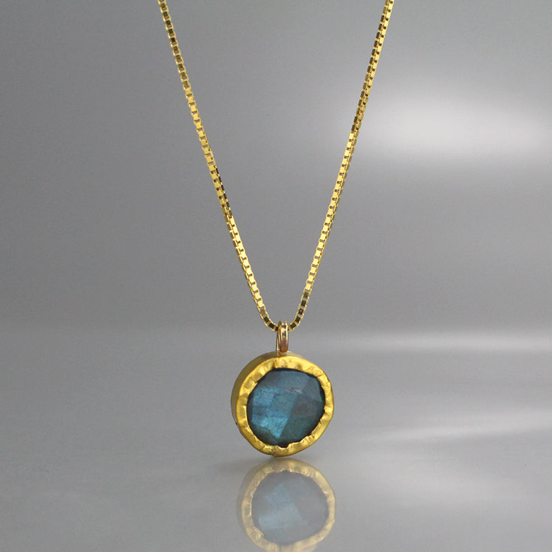 Round Solid Gold Labradorite Necklace