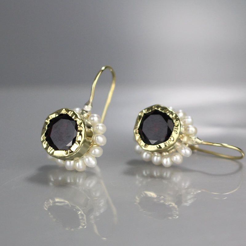 Gold Garnet Pearl Queen Earrings