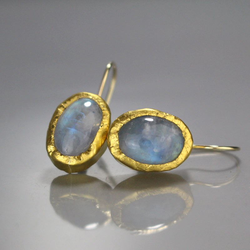 24K Solid Gold Moonstone Earrings