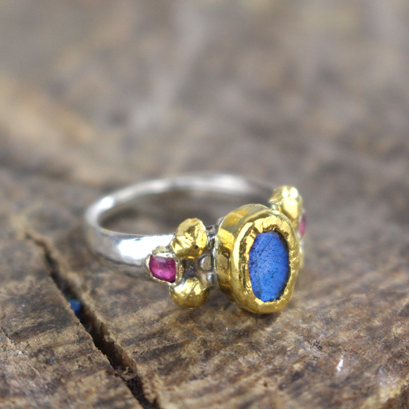 Solid Gold and Silver Labradorite Helena Ring