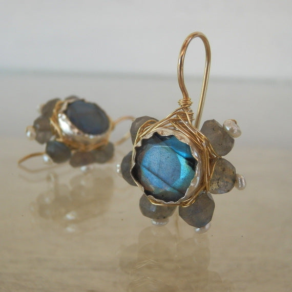 Labradorite Flower Star Earrings