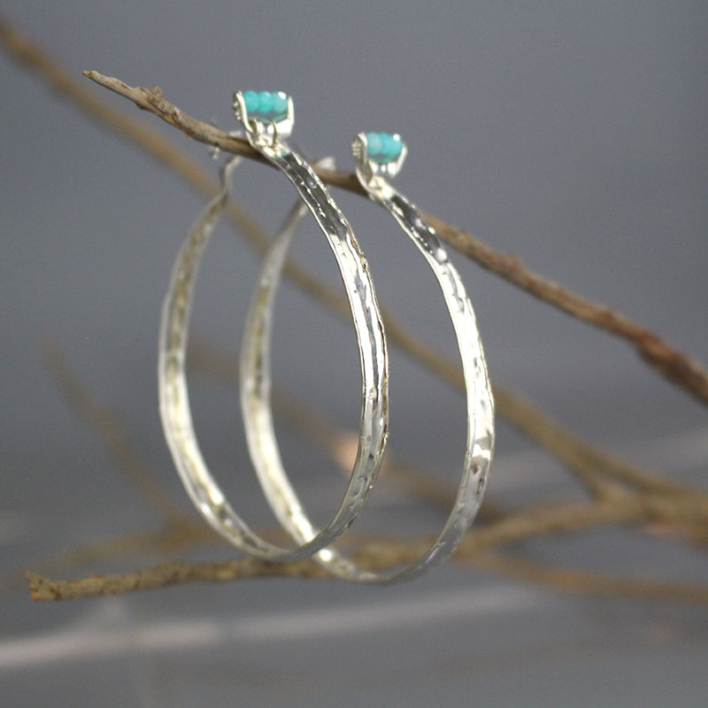 Extra Large Silver Amazonite Hoops