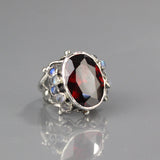 Red Cubic Zirconia and Moonstone Queen Ring