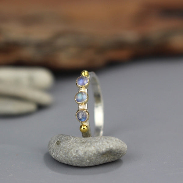 Silver Triple Moonstone Stacking Ring