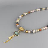Bezel Set Labradorite Pearl Gemstone Necklace