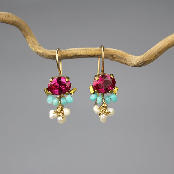 Pink Zircon Amazonite Clover Earrings