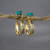 Turquoise Howlite Golden Crown Hoop Earrings